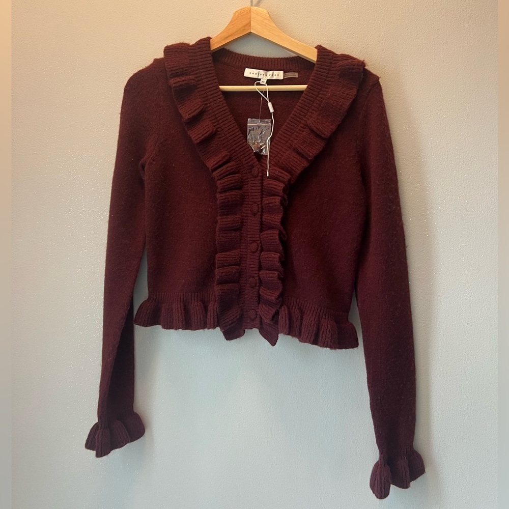 Endless Rose | XS | Burgundy Ruffle-Trim Cardigan